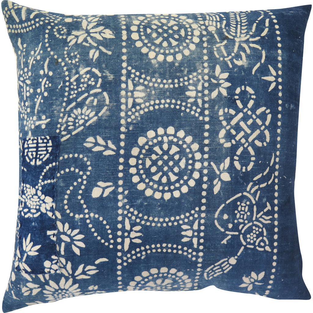 Vintage Hand-dyed Cotton Patched Indigo Pillow