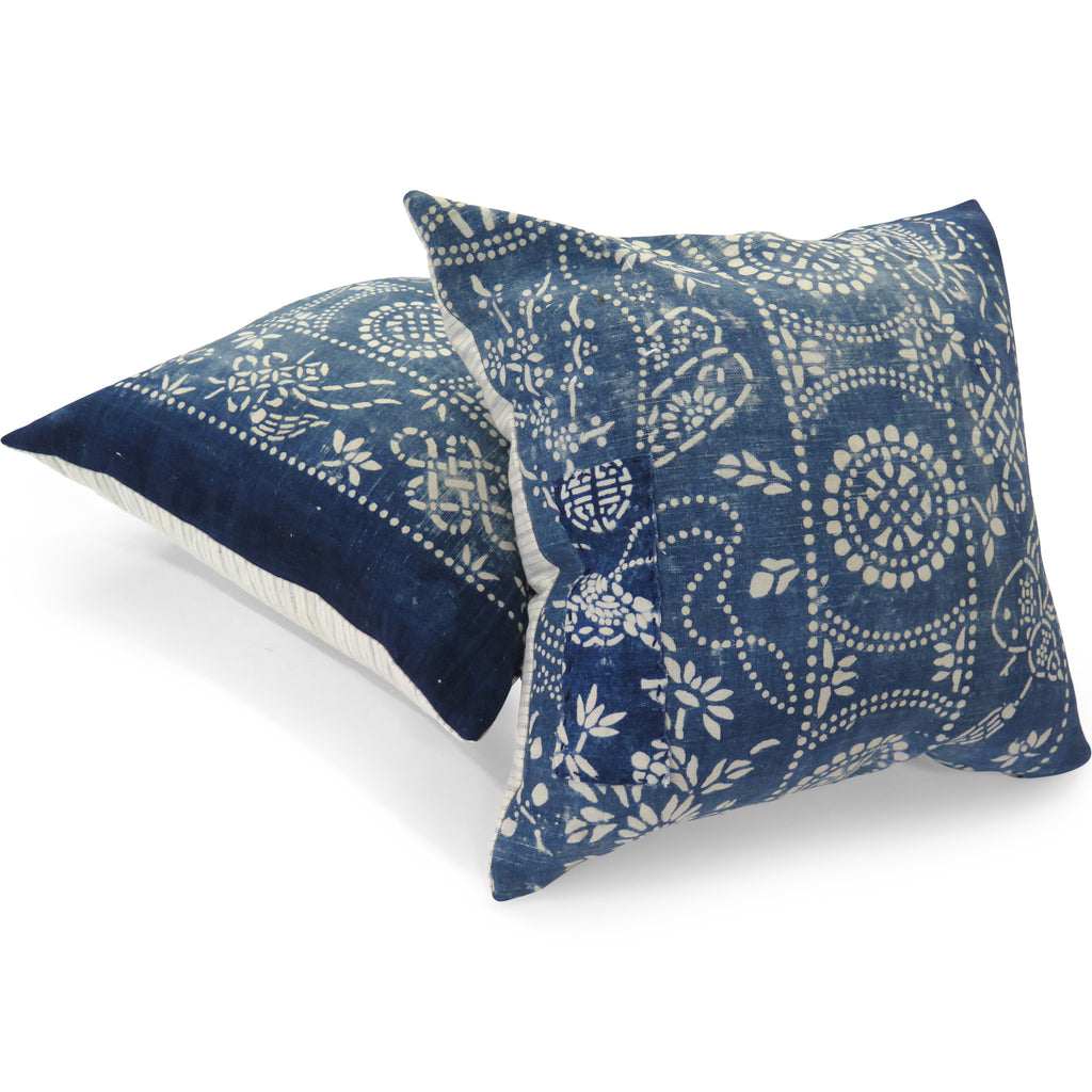Vintage Hand-dyed Cotton Patched Indigo Pillow