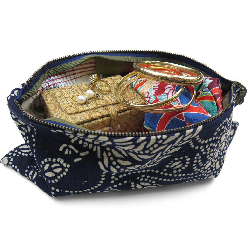 Vintage Indigo Hand-dyed Cotton Phoenix Pouch