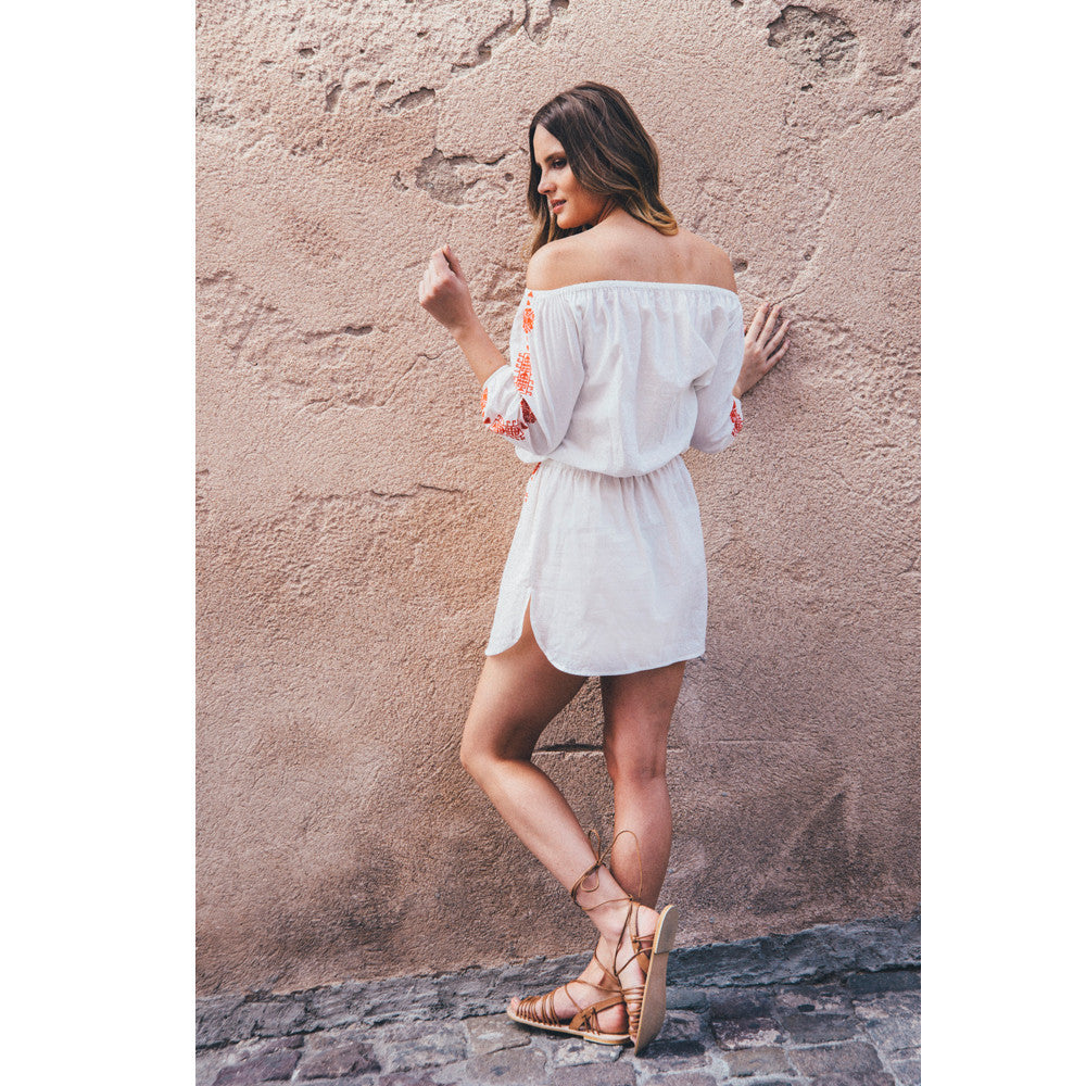 Embroidered Cotton Bardot Dress