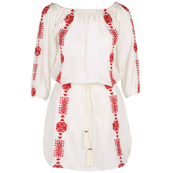 Embroidered Cotton Bardot Dress