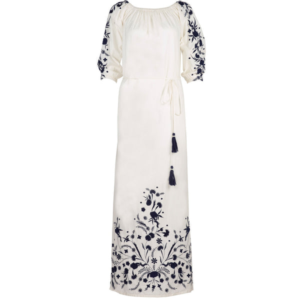 Embroidered White Cotton Grimaud  Maxi Dress