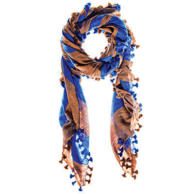 Toffee and Dazzling Blue Silk Wool Check Scarf