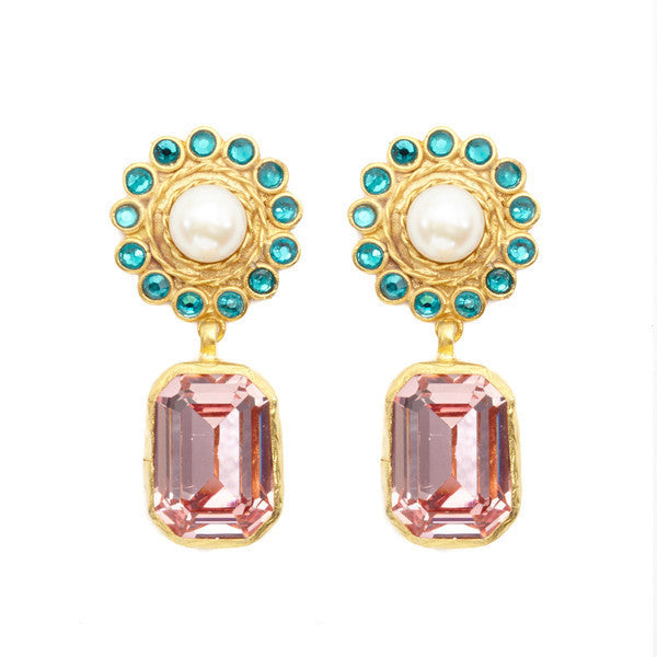 Crystal and Pearl Gold Izzah Earrings
