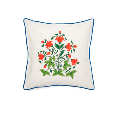 Red Mughal Flower Cushion Cover