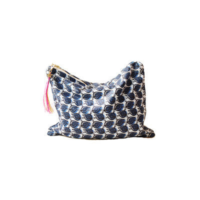 Oversized Clutch with Bag Charms - Blue Print