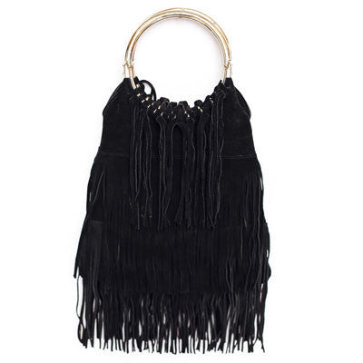 Black Taj Mahal Fringe Bag