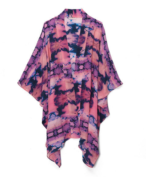 Sky Ink Silk Kimono Jacket