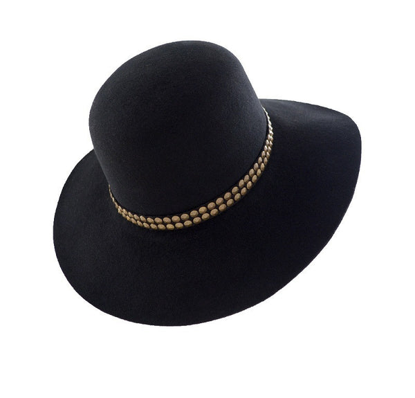 Black Felt and Brass Studs Floppy Hat