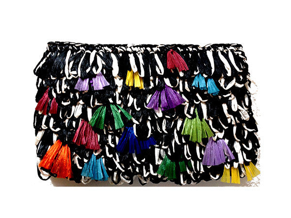 Rainbow Raffia Pillarette Clutch