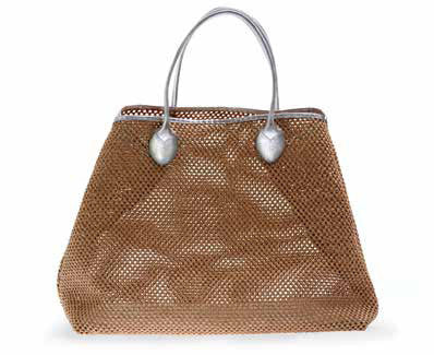 Natural and Silver Handle Bebek Mesh Tote