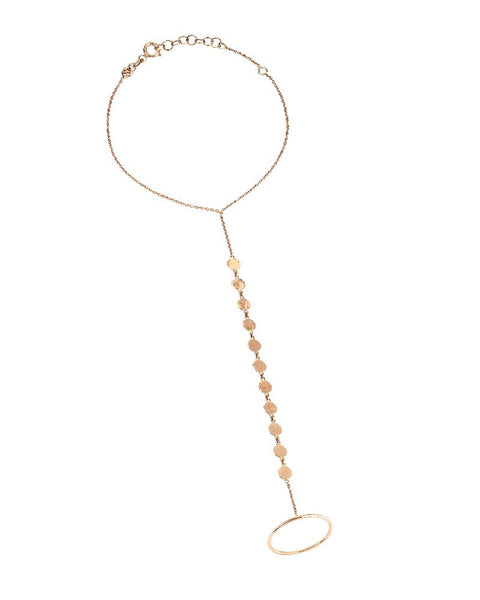 Gold Dangling Circles Hand Bracelet