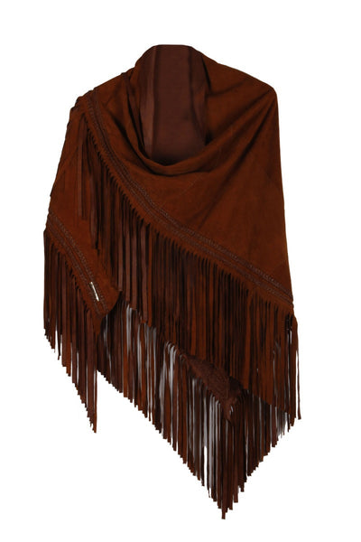 Brown Suede Fringe Shawl