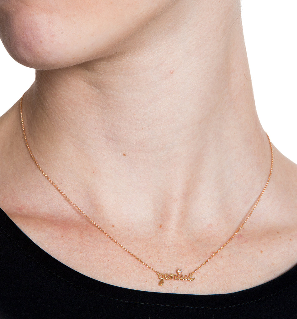 14K Rose Gold Single Cut Diamond Pendant Genius Necklace
