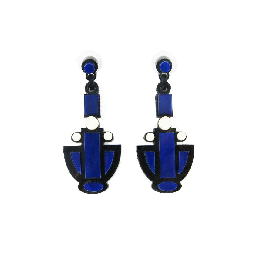 Blue Deco Rectangle Semi Precious Stone Earrings