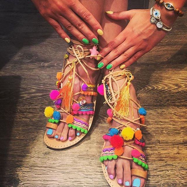 Mykonos Pom Pom Gladiator Sandal
