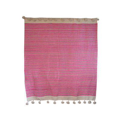 Striped Pink Pom Pom Blanket