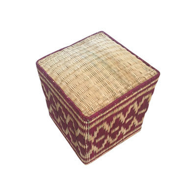 Pink Ikat Wicker Poof