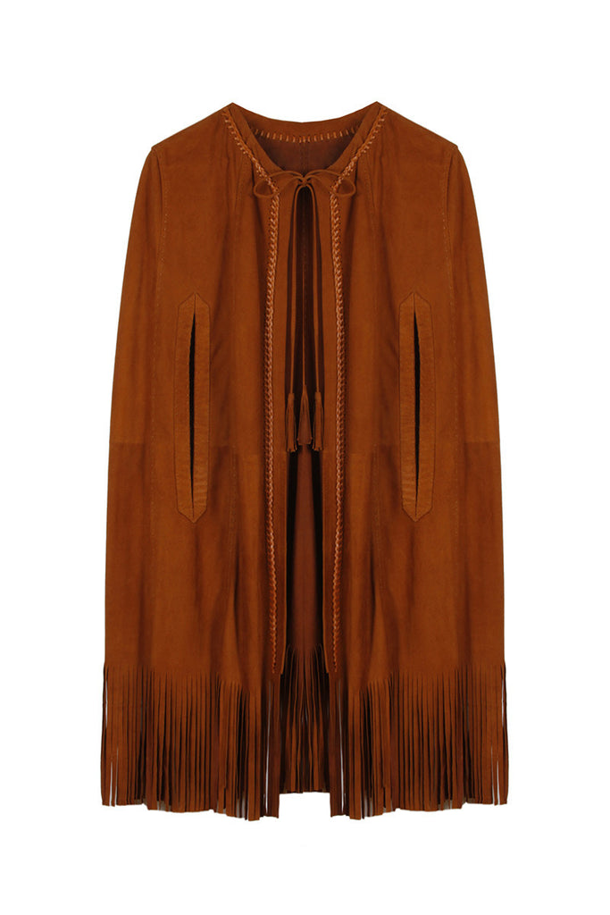 Brown Suede Fringe Poncho