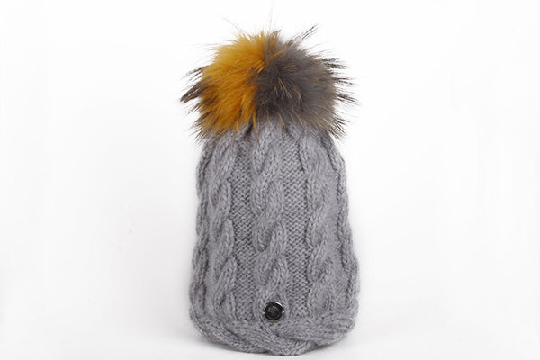 Grey Wool Pom Pom Beanie