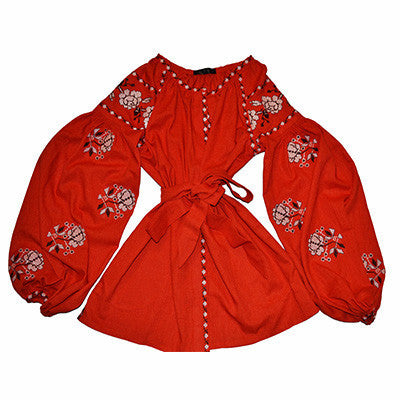 Red Embroidered Bohemian Blouse