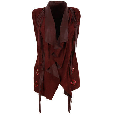 Burgundy Suede Fringe Vest