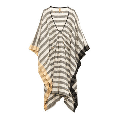 Short Stripe Black and White Caftan with Peach Border